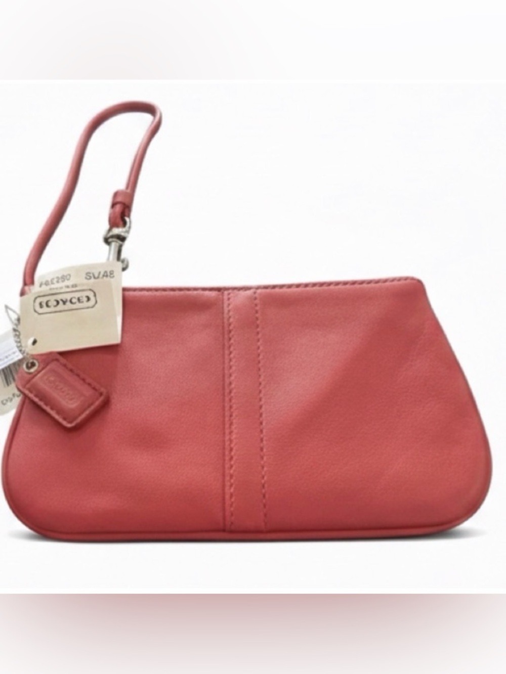 NWT Coach Smooth Pink Leather Curved Clutch  in Papaya
